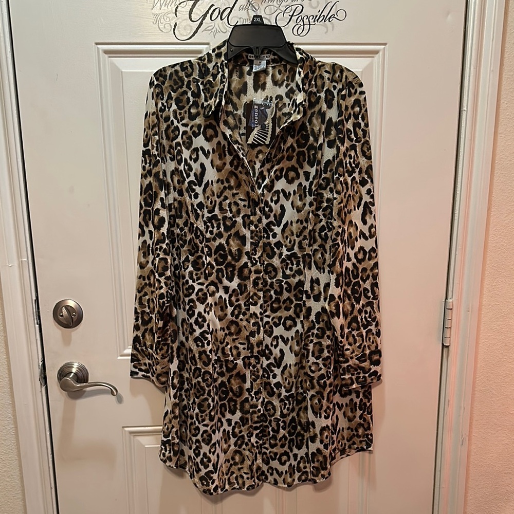 Geneology Fashion DNA Brown and Black Long Sleeve‎ Buttoned Shirt Dress